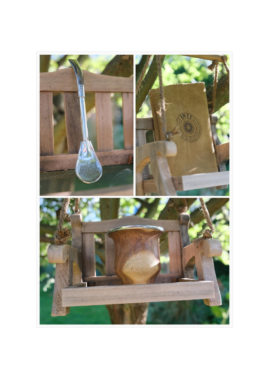 Set: INTI CUP (premium wood, approx. 300 ml) + Clásica wand (bombilla, 17.5 cm) + INTI-BAG (cowhide leather) 